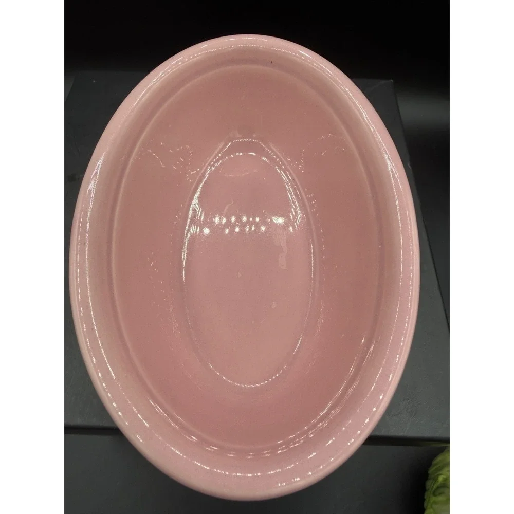 🌸🍽️ Vintage Home Laughlin Oven Serve Pink Embossed Oval Dish – USA Pottery 🍽️